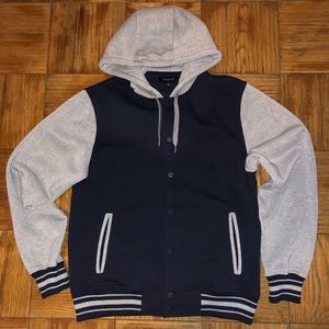 Varsity style fleece hoodie - navy blue/gray